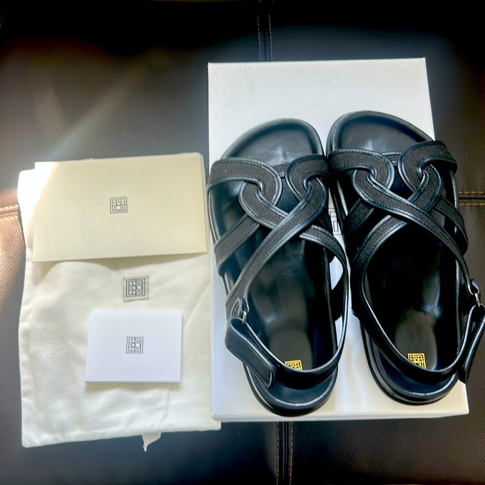 Toteme Black Leather Crisscross Strap Sandals